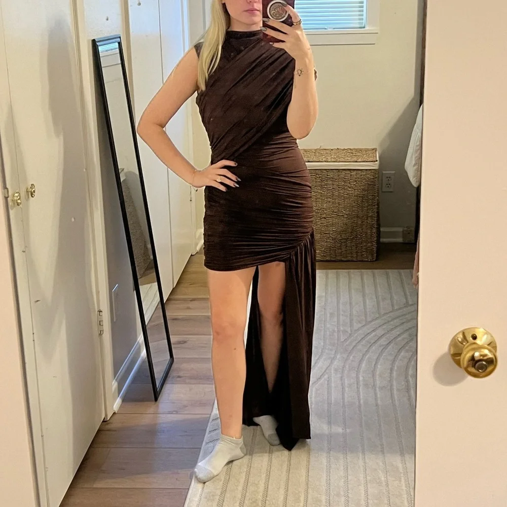 Miss Rosier size S Asymmetrical Brown Dress - Picture 4 of 6